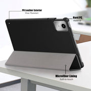For Lenovo Tab M11/ Xiaoxin Pad 11 2024 Custer Texture 3-Fold Holder Leather Smart Tablet Case(Black)