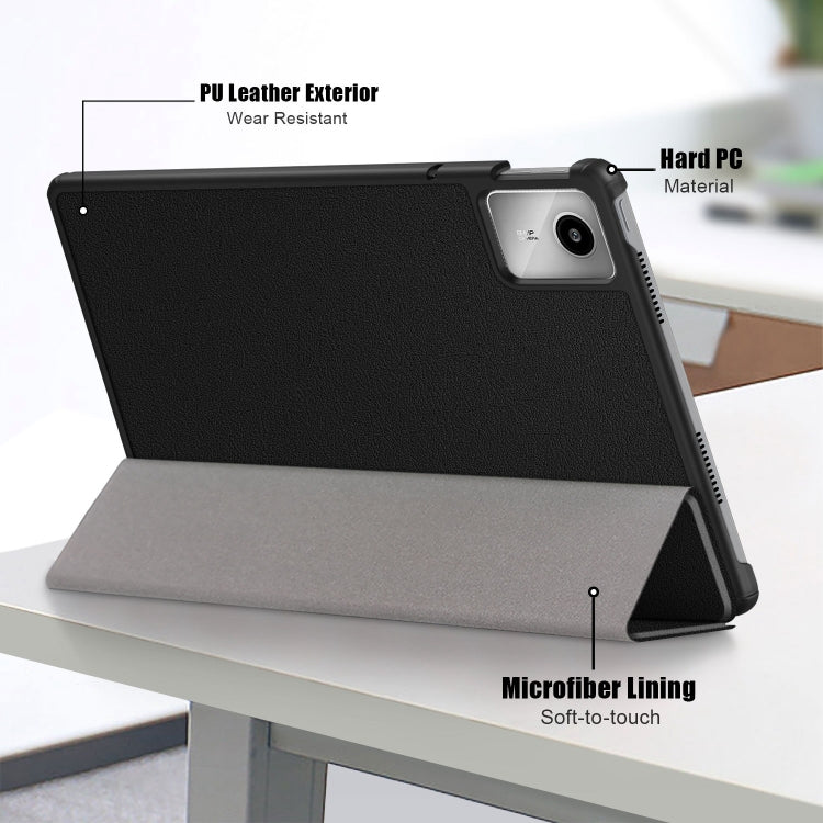 For Lenovo Tab M11/ Xiaoxin Pad 11 2024 Custer Texture 3-Fold Holder Leather Smart Tablet Case(Black)