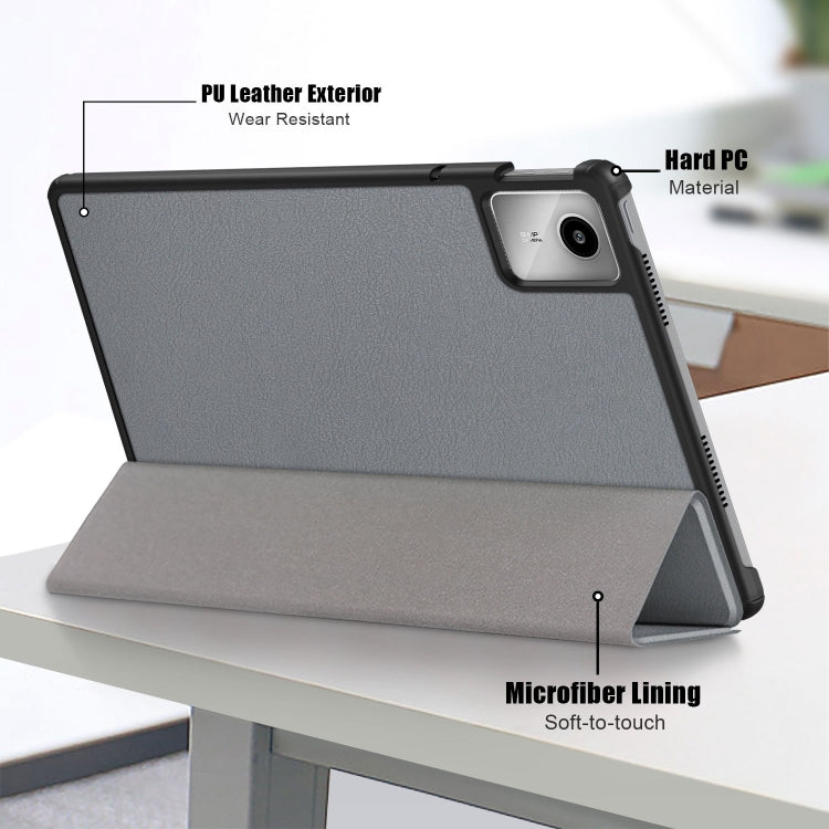 For Lenovo Tab M11/ Xiaoxin Pad 11 2024 Custer Texture 3-Fold Holder Leather Smart Tablet Case(Grey)