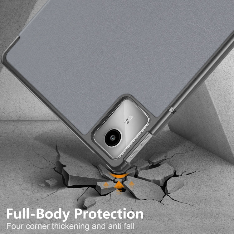 For Lenovo Tab M11/ Xiaoxin Pad 11 2024 Custer Texture 3-Fold Holder Leather Smart Tablet Case(Grey) - Lenovo by PMC Jewellery | Online Shopping South Africa | PMC Jewellery | Buy Now Pay Later Mobicred