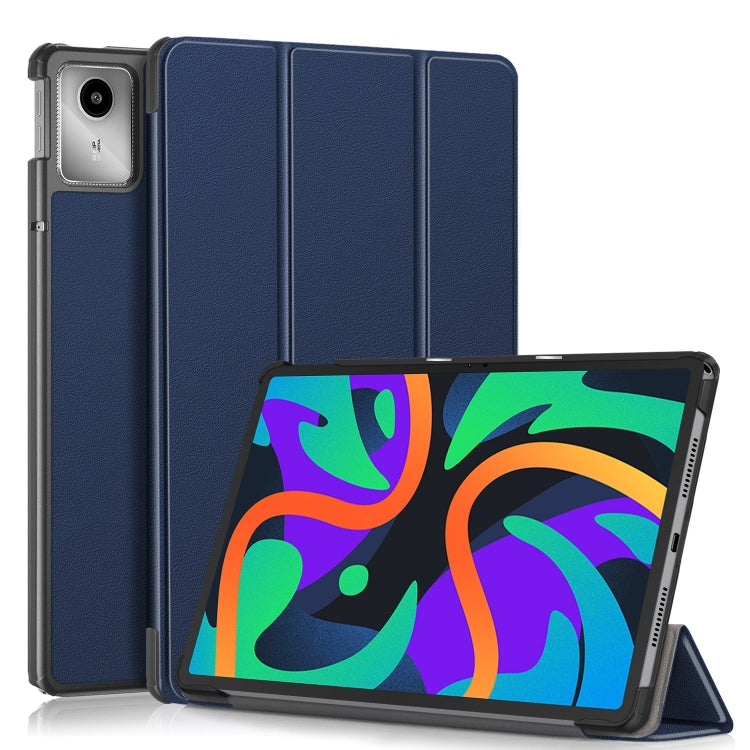 For Lenovo Tab M11/ Xiaoxin Pad 11 2024 Custer Pure Color 3-folding Leather Smart Tablet Case(Dark Blue) - Lenovo by PMC Jewellery | Online Shopping South Africa | PMC Jewellery | Buy Now Pay Later Mobicred