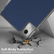For Lenovo Tab M11/ Xiaoxin Pad 11 2024 Custer Pure Color 3-folding Leather Smart Tablet Case(Dark Blue)