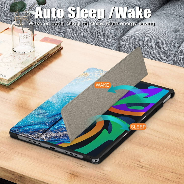 For Lenovo Tab M11/ Xiaoxin Pad 11 2024 Custer Painted 3-Fold Holder Leather Smart Tablet Case(Waves) - free shipping - PMC TechLife - Order now!