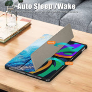 For Lenovo Tab M11/ Xiaoxin Pad 11 2024 Custer Painted 3-Fold Holder Leather Smart Tablet Case(Waves)