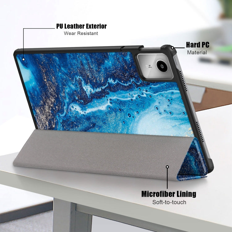 For Lenovo Tab M11/ Xiaoxin Pad 11 2024 Custer Painted 3-Fold Holder Leather Smart Tablet Case(Waves) - free shipping - PMC TechLife - Order now!