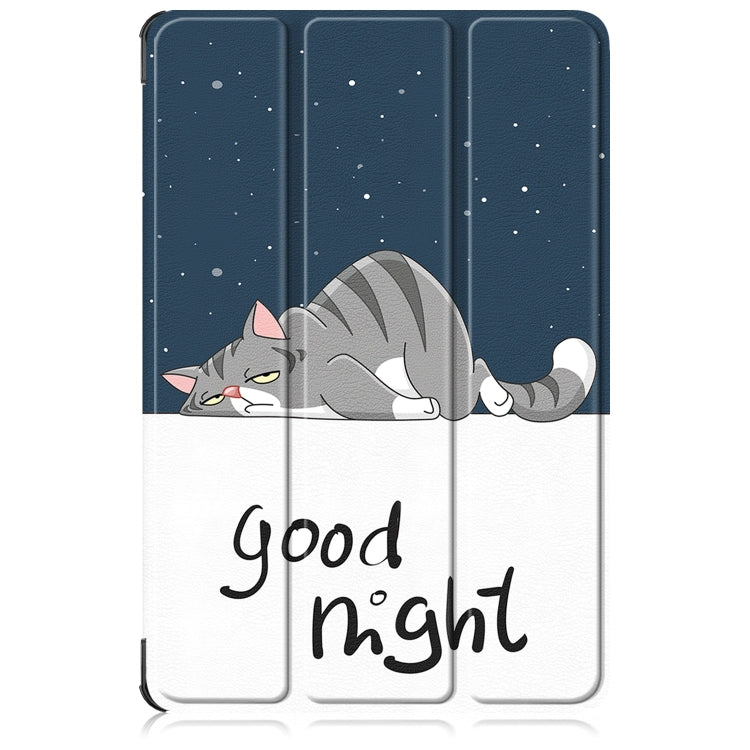 For Lenovo Tab M11/ Xiaoxin Pad 11 2024 Custer Painted 3-Fold Holder Leather Smart Tablet Case(Lazy Cat)