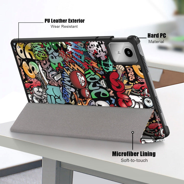 For Lenovo Tab M11/ Xiaoxin Pad 11 2024 Custer Coloured Drawing 3-folding Leather Smart Tablet Case(Graffiti)