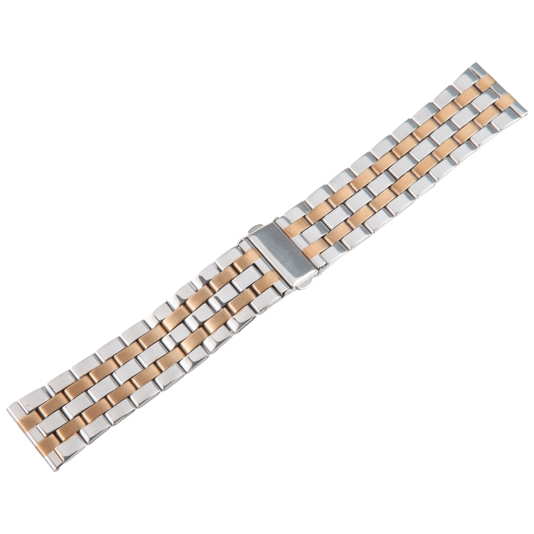 22mm Universal Five Beads Stainless Steel Watch Band(Silver Rose Gold)