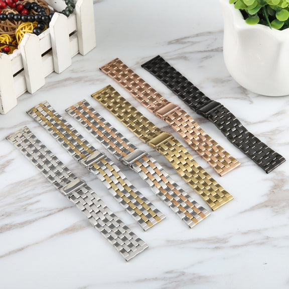 22mm Universal Five Beads Stainless Steel Watch Band(Rose Gold)