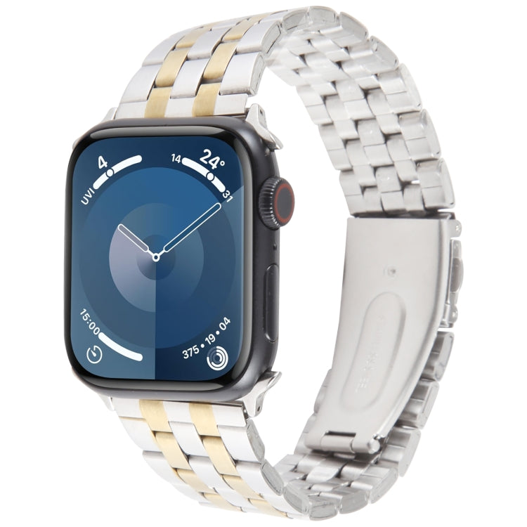 For Apple Watch Series 6 44mm 22mm Ultra-thin Five Beads Stainless Steel Watch Band(Silver Gold) - free shipping - PMC TechLife - Order now!