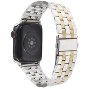 For Apple Watch Series 6 44mm 22mm Ultra-thin Five Beads Stainless Steel Watch Band(Silver Gold)