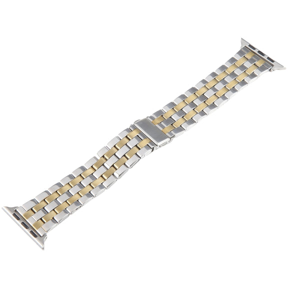 For Apple Watch Series 6 44mm 22mm Ultra-thin Five Beads Stainless Steel Watch Band(Silver Gold)
