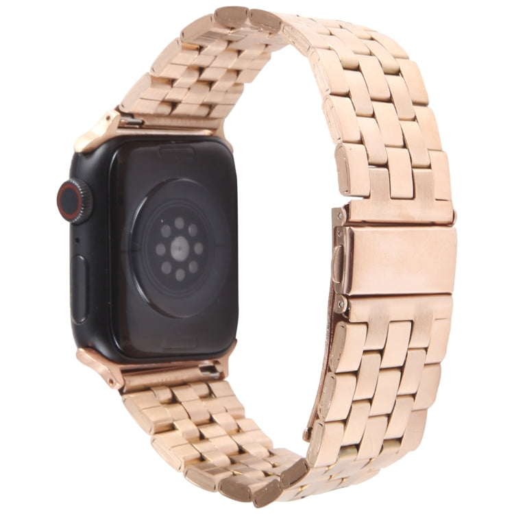 For Apple Watch 42mm 22mm Ultra-thin Five Beads Stainless Steel Watch Band(Rose Gold)