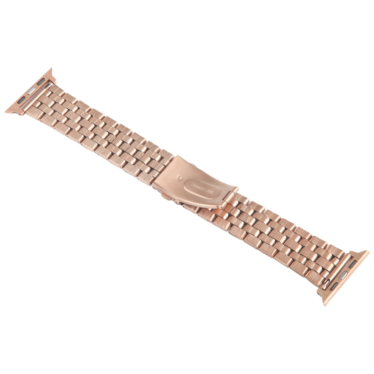For Apple Watch 42mm 22mm Ultra-thin Five Beads Stainless Steel Watch Band(Rose Gold)