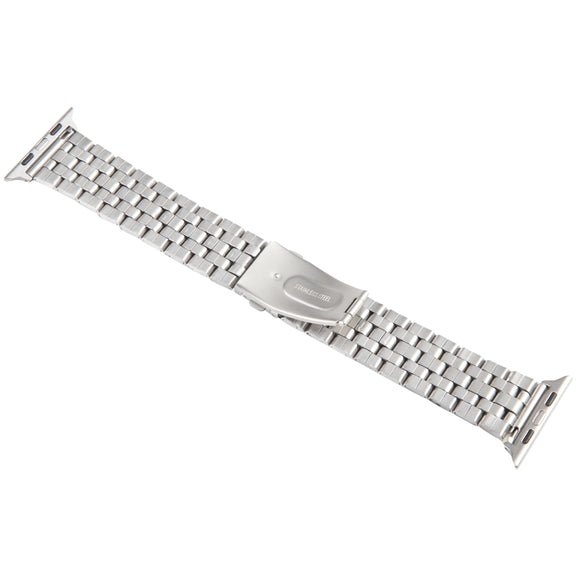 For Apple Watch 38mm 22mm Ultra-thin Five Beads Stainless Steel Watch Band(Silver Gold)
