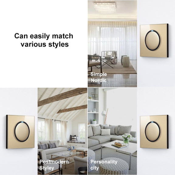 86mm Round LED Tempered Glass Switch Panel, Gold Round Glass, Style:Computer Socket