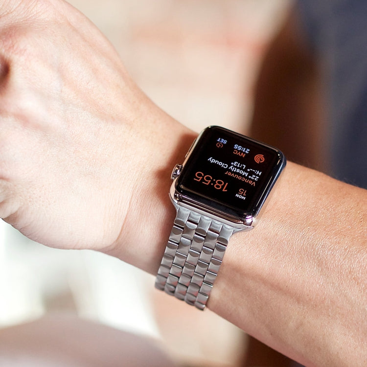 For Apple Watch Series 7 45mm 22mm Ultra-thin Five Beads Stainless Steel Watch Band(Silver) - free shipping - PMc TechLife - Order now!