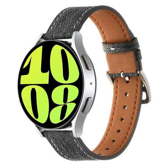 20mm Universal Denim Leather Buckle Watch Band(Black)