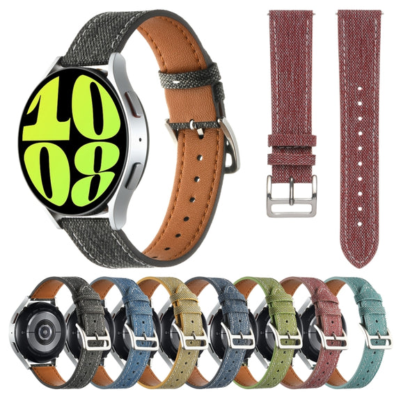 20mm Universal Denim Leather Buckle Watch Band(Red)