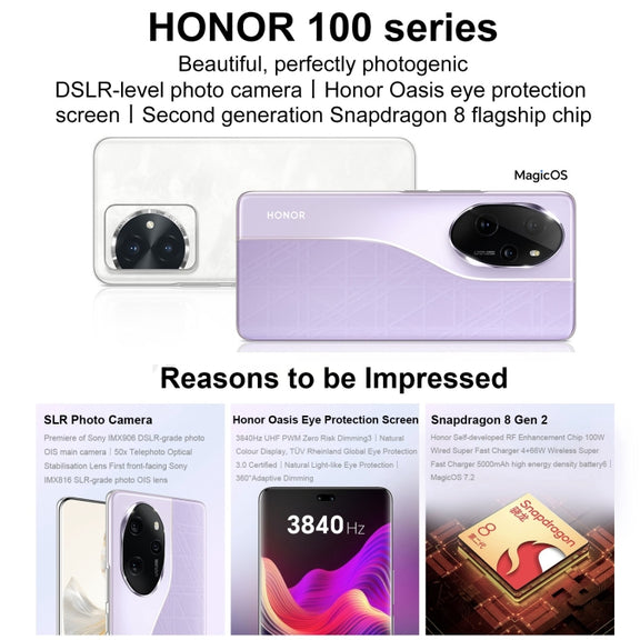Honor 100 Pro, 16GB+512GB, Screen Fingerprint Identification, 6.78 inch MagicOS 7.2 Snapdragon 8 Gen 2 Octa Core up to 3.19GHz, Network: 5G, NFC, OTG, Support Google Play(Blue)
