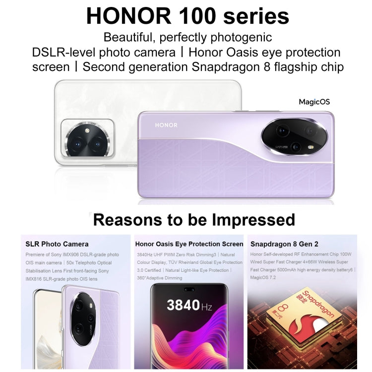 Honor 100 Pro, 16GB+512GB, Screen Fingerprint Identification, 6.78 inch MagicOS 7.2 Snapdragon 8 Gen 2 Octa Core up to 3.19GHz, Network: 5G, NFC, OTG, Support Google Play(Blue)