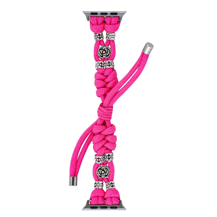 For Apple Watch Ultra 2 49mm Chrysanthemum Beads Paracord Braided Watch Band(Rose Red)
