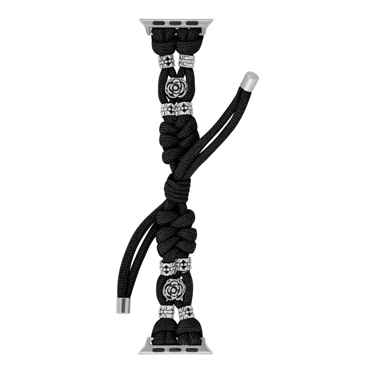 For Apple Watch Ultra 49mm Chrysanthemum Beads Paracord Braided Watch Band(Black)