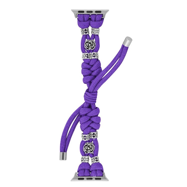 For Apple Watch Ultra 49mm Chrysanthemum Beads Paracord Braided Watch Band(Purple)
