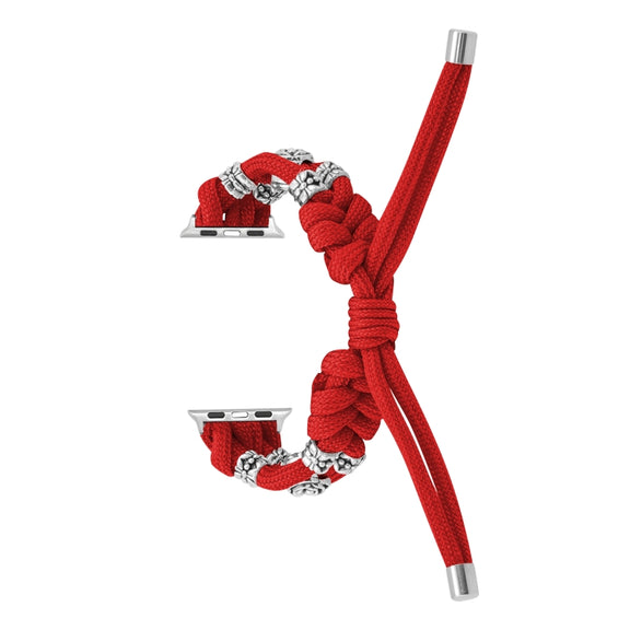 For Apple Watch Ultra 49mm Chrysanthemum Beads Paracord Braided Watch Band(Red)
