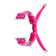For Apple Watch Ultra 49mm Chrysanthemum Beads Paracord Braided Watch Band(Rose Red)