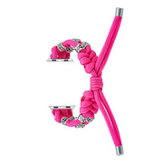 For Apple Watch Ultra 49mm Chrysanthemum Beads Paracord Braided Watch Band(Rose Red)