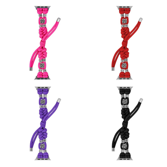 For Apple Watch Ultra 49mm Chrysanthemum Beads Paracord Braided Watch Band(Red)