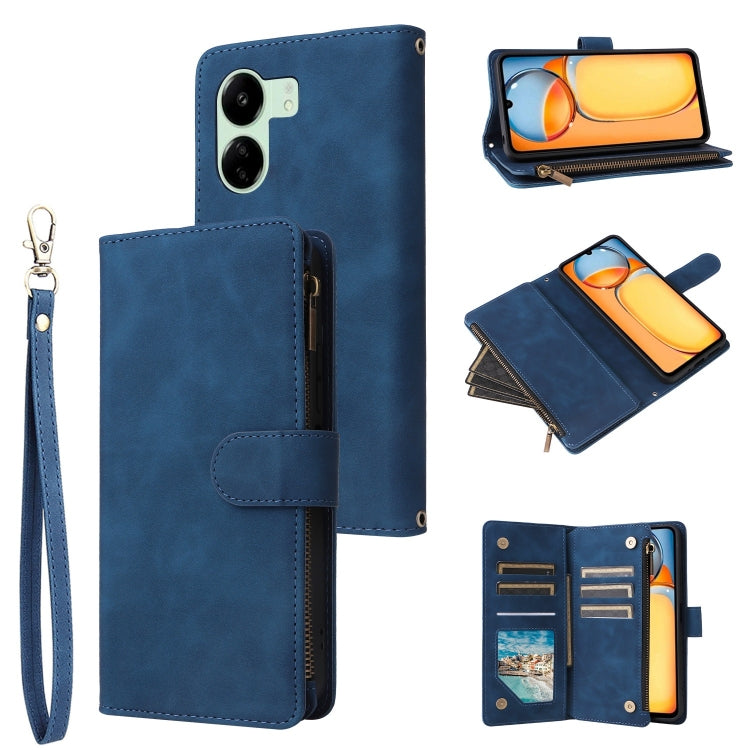 For Xiaomi Redmi 13C 4G Global Multifunctional Frosted Zipper Wallet Leather Phone Case(Blue) - 13C Cases by PMC TechLife | Online Shopping South Africa | PMC TechLife | Buy Now Pay Later Mobicred