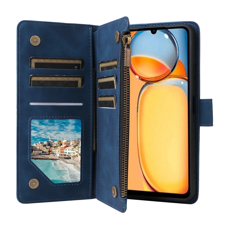 For Xiaomi Redmi 13C 4G Global Multifunctional Frosted Zipper Wallet Leather Phone Case(Blue) - 13C Cases by PMC TechLife | Online Shopping South Africa | PMC TechLife | Buy Now Pay Later Mobicred