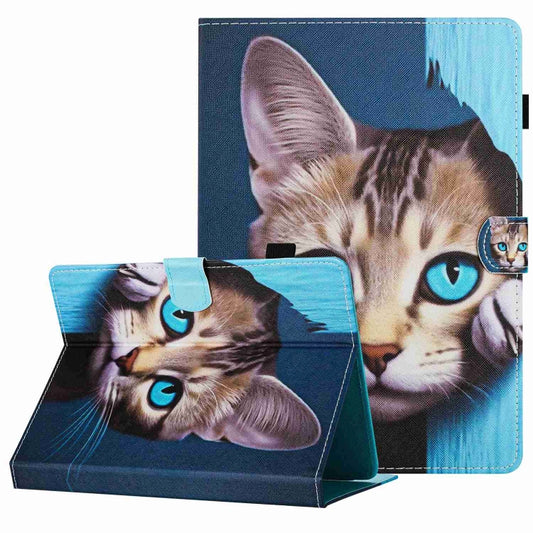 For 10 inch Painted Pattern Stitching Leather Tablet Case(Blue Cat) - 10 - 11 inch by PMC Jewellery | Online Shopping South Africa | PMC Jewellery | Buy Now Pay Later Mobicred