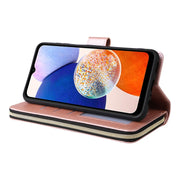 For Samsung Galaxy A15 5G 9-Card Slots Zipper Wallet Bag Leather Phone Case(Rose Gold)