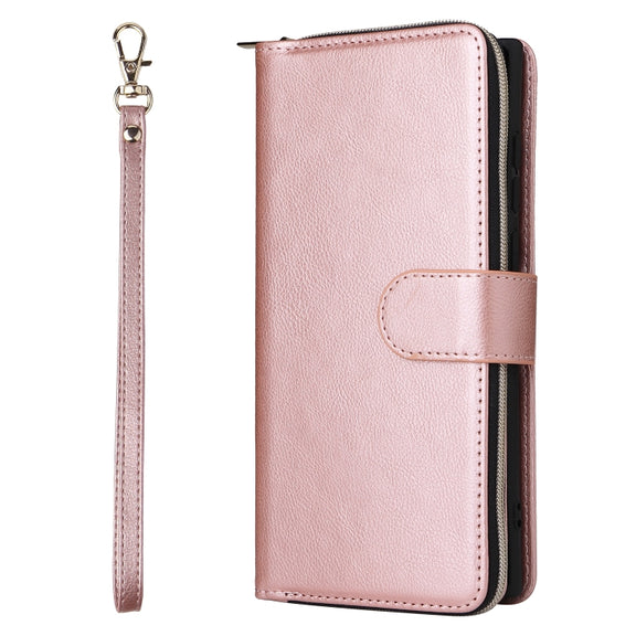 For Samsung Galaxy S24 Ultra 5G 9-Card Slots Zipper Wallet Bag Leather Phone Case(Rose Gold)