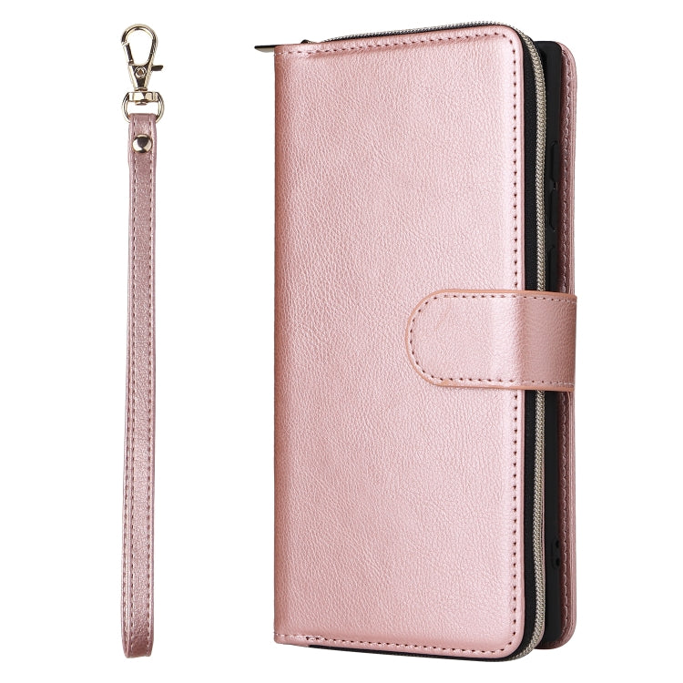 For Samsung Galaxy S24 Ultra 5G 9-Card Slots Zipper Wallet Bag Leather Phone Case(Rose Gold)