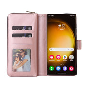 For Samsung Galaxy S24 Ultra 5G 9-Card Slots Zipper Wallet Bag Leather Phone Case(Rose Gold)