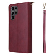 For Samsung Galaxy S24 Ultra 5G 9-Card Slots Zipper Wallet Bag Leather Phone Case(Wine Red)