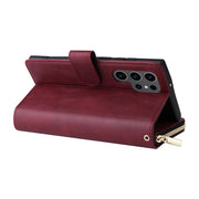 For Samsung Galaxy S24 Ultra 5G 9-Card Slots Zipper Wallet Bag Leather Phone Case(Wine Red)