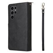 For Samsung Galaxy S24 Ultra 5G 9-Card Slots Zipper Wallet Bag Leather Phone Case(Black)