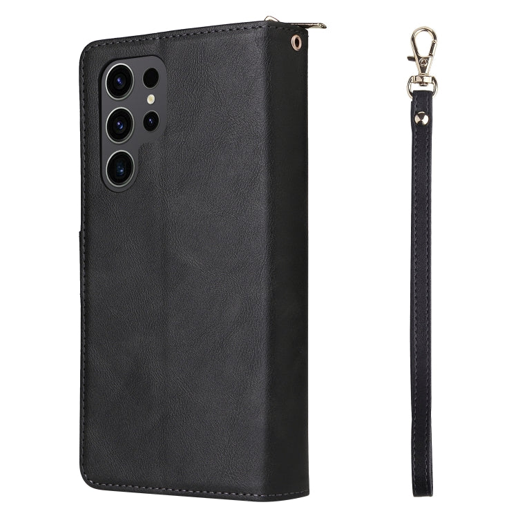 For Samsung Galaxy S24 Ultra 5G 9-Card Slots Zipper Wallet Bag Leather Phone Case(Black)
