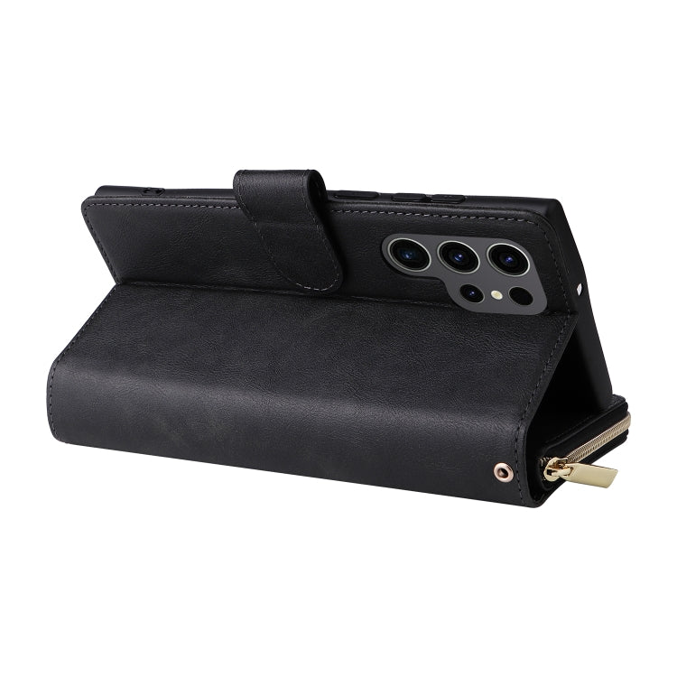 For Samsung Galaxy S24 Ultra 5G 9-Card Slots Zipper Wallet Bag Leather Phone Case(Black)