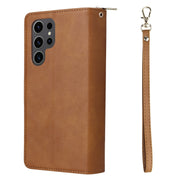 For Samsung Galaxy S24 Ultra 5G 9-Card Slots Zipper Wallet Bag Leather Phone Case(Brown)
