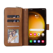 For Samsung Galaxy S24 Ultra 5G 9-Card Slots Zipper Wallet Bag Leather Phone Case(Brown)