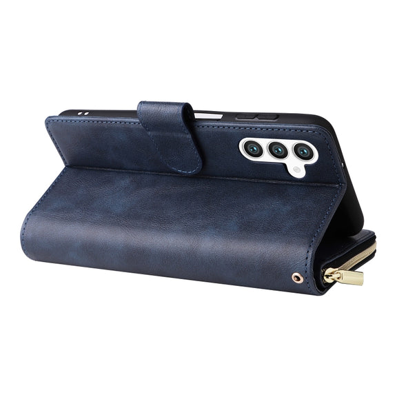 For Samsung Galaxy S24+ 5G 9-Card Slots Zipper Wallet Bag Leather Phone Case(Blue)