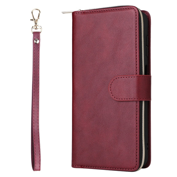 For Samsung Galaxy S24+ 5G 9-Card Slots Zipper Wallet Bag Leather Phone Case(Wine Red)