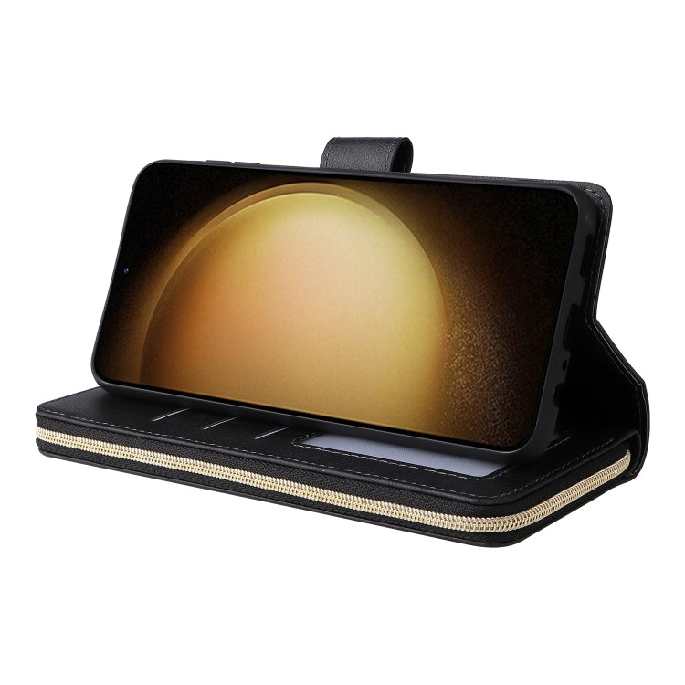 For Samsung Galaxy S24+ 5G 9-Card Slots Zipper Wallet Bag Leather Phone Case(Black)