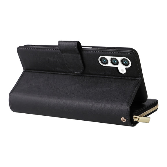 For Samsung Galaxy S24 5G 9-Card Slots Zipper Wallet Bag Leather Phone Case(Black)